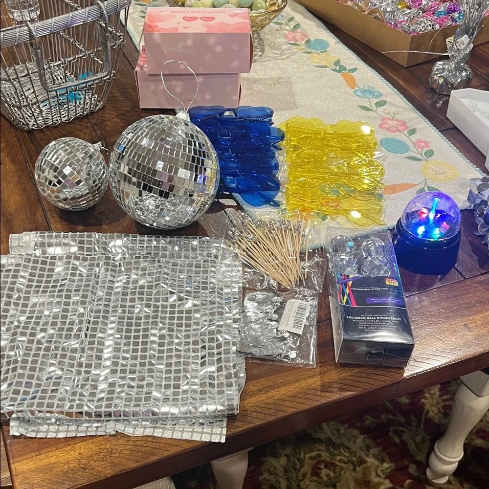 Silver Disco Ball Party Set birthday all items like new